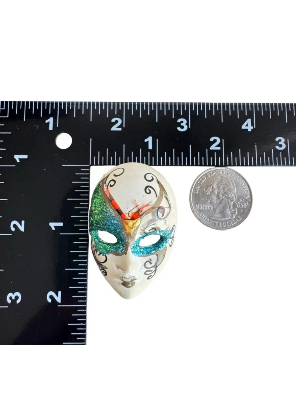 Vtg Venetian Style Masquerade Mask Brooch Pin Mardi Gras Carnival Glitter Boxed